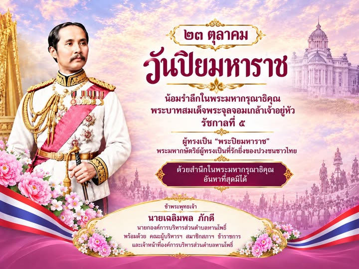 กิจกรรมน้อมรำลึกในพระมหากรุณาธิคุณ เนื่องในวันคล้ายวันสวรรคตพระบาทสมเด็จพระจุลจอมเกล้าเจ้าอยู่หัว "วันปิยมหาราช" 23 ตุลาคม 2569